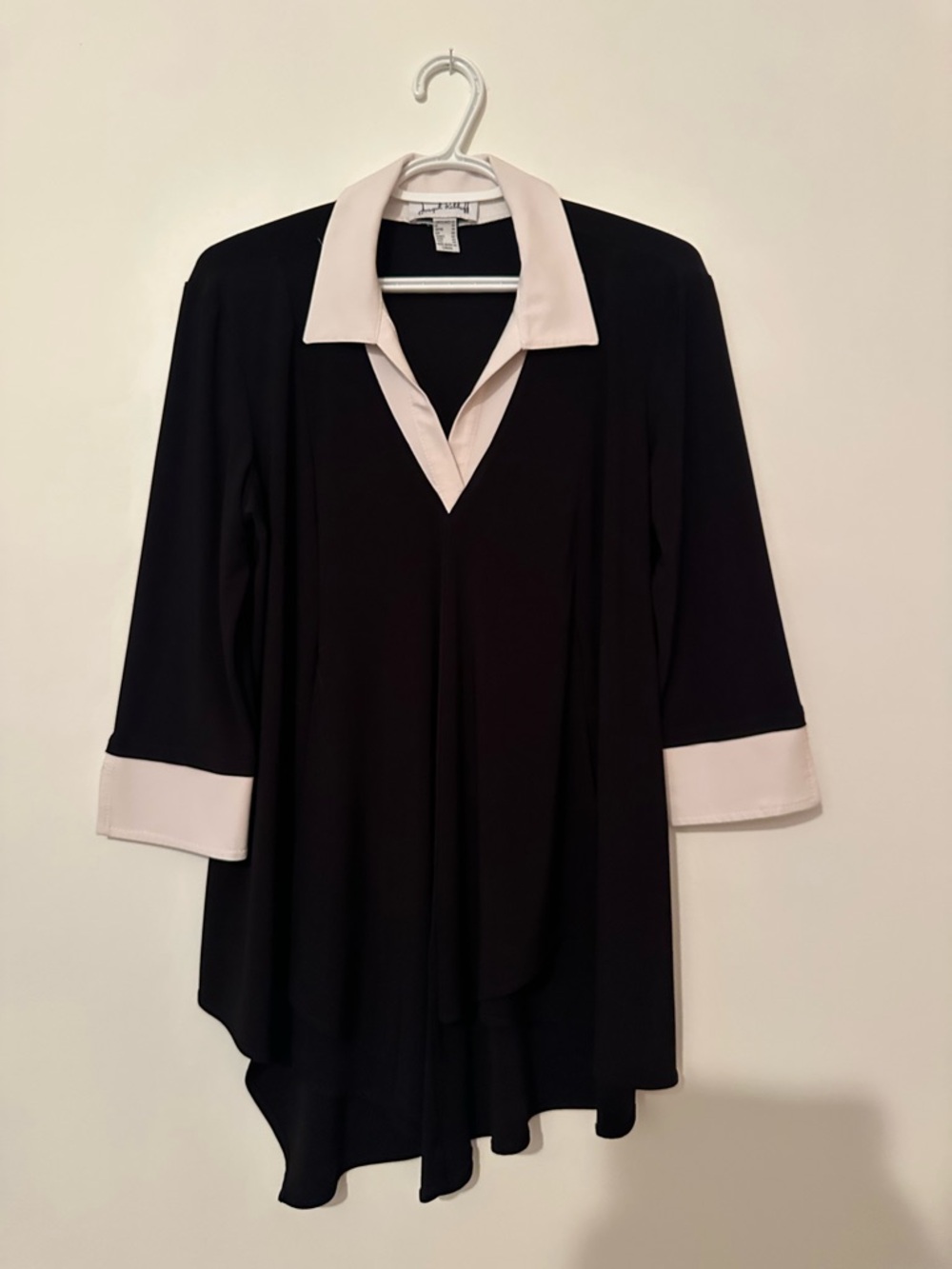 Joseph Ribkoff Black Tunic with Cream Collar & Cuffs